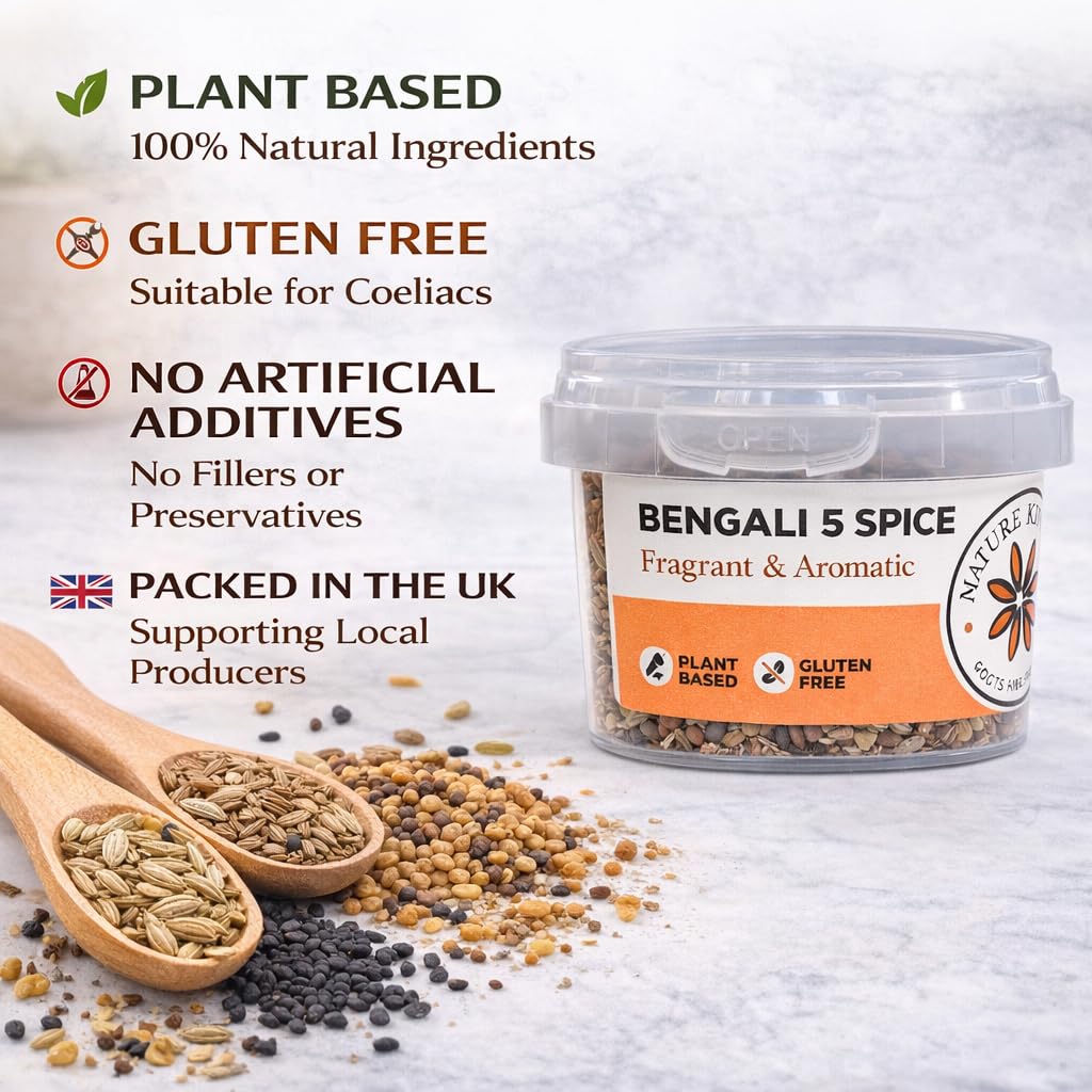 Nature Kitchen Bengali 5 Spice 65g Panch Phoran Blend, Bangla Herbs Spices, Gluten Free Vegan, Authentic Bangladeshi Seasoning for Curries Tempering Rice Dal and Everyday Cooking - 5