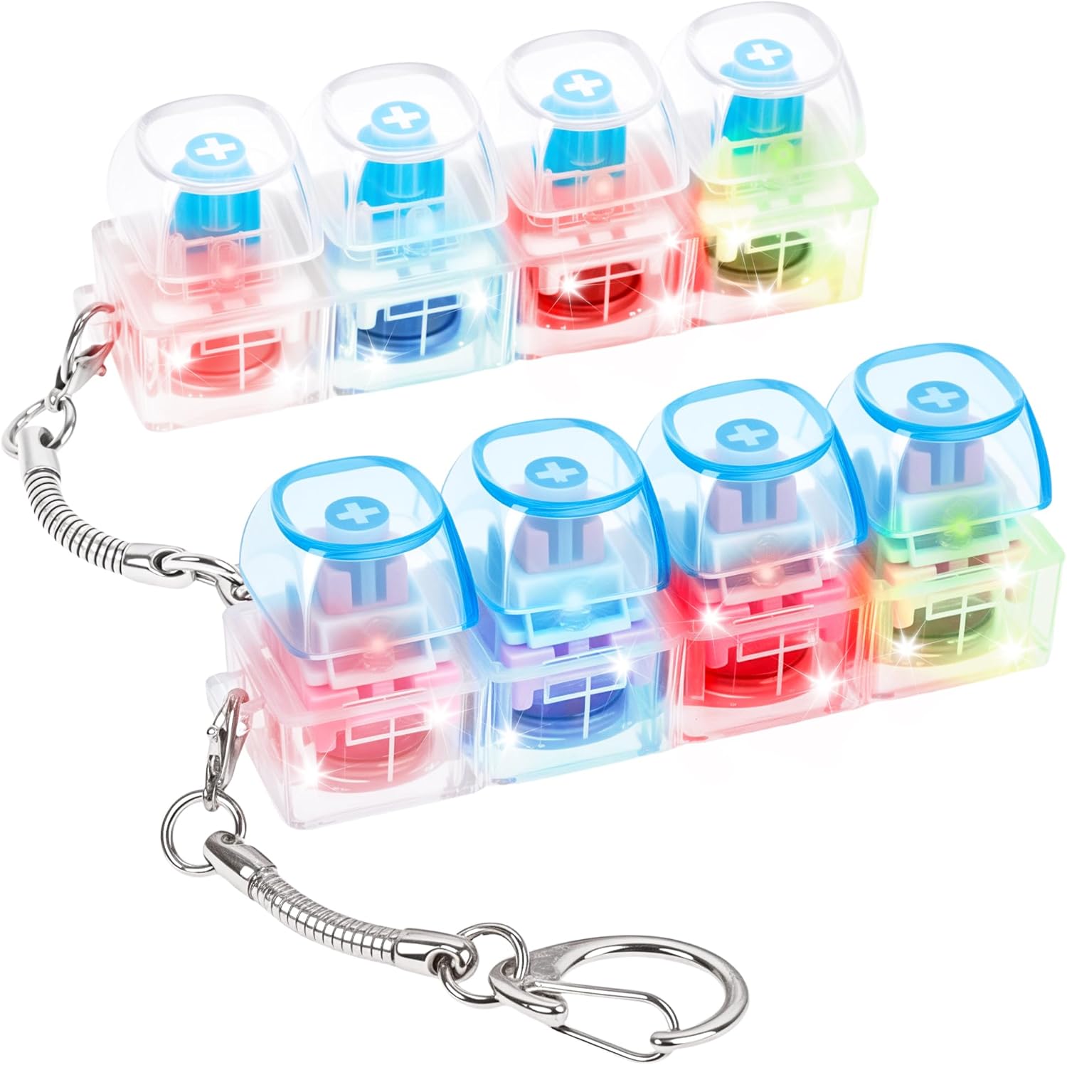 2Pcs Light Up Keyboard Fidget Toy for Adult, Creamy & Clicky Keyboard Fidget Clicker Keychain, Blue Stress Relief Fidget Keyboard for Anxiety Decompression(Blue)