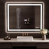 Vista 74 de Loaao Espejo de baño con LED y luces, 30 x 36 pulgadas, antiempañamiento, regulable, retroiluminación RGB, iluminación frontal, espejo de tocador