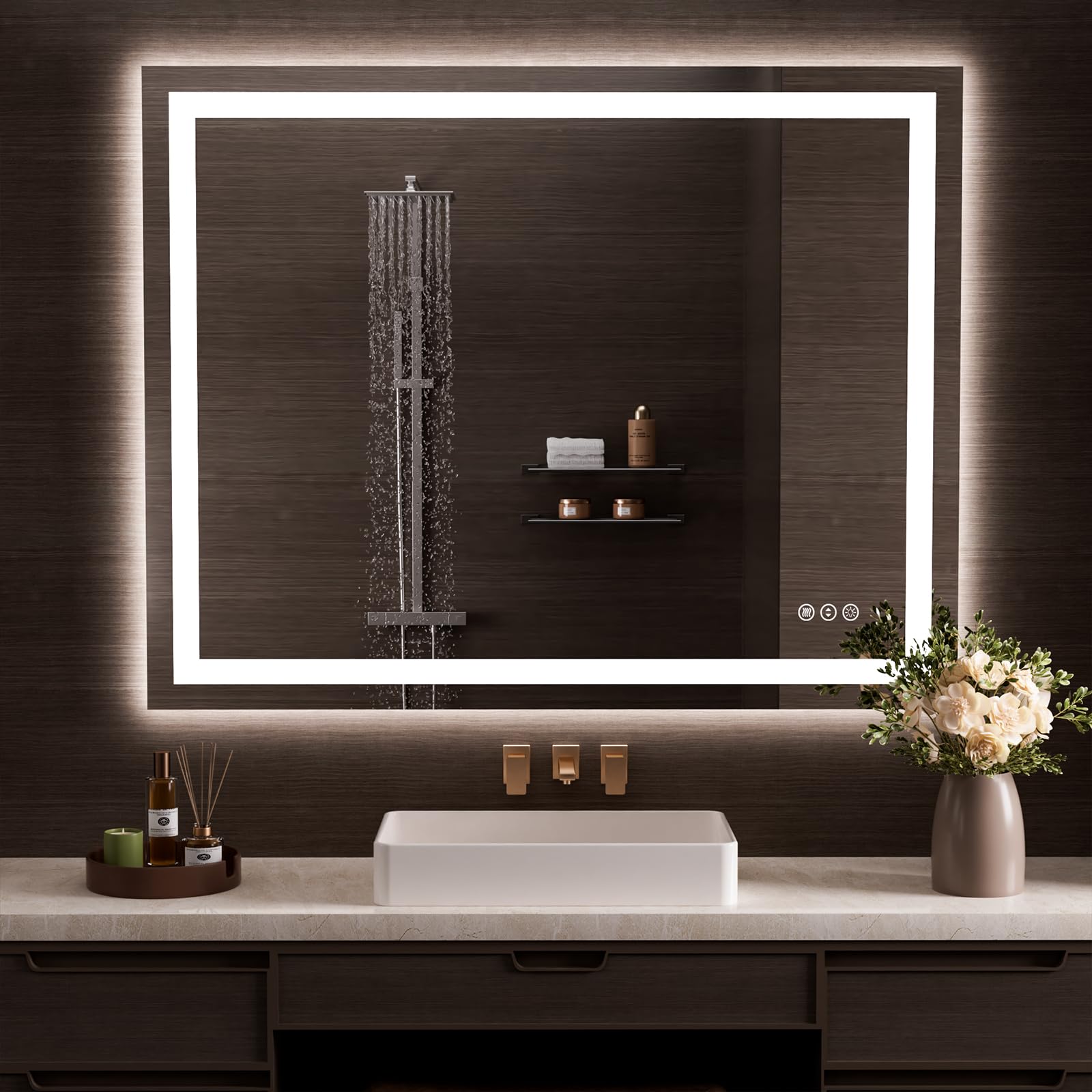 Photo 1 of LOAAO 50"x40" LED Bathroom Mirror with Lights, Anti-Fog, Dimmable, Backlit + Front Lit, Lighted Bathroom Vanity Mirror for Wall, Memory Function