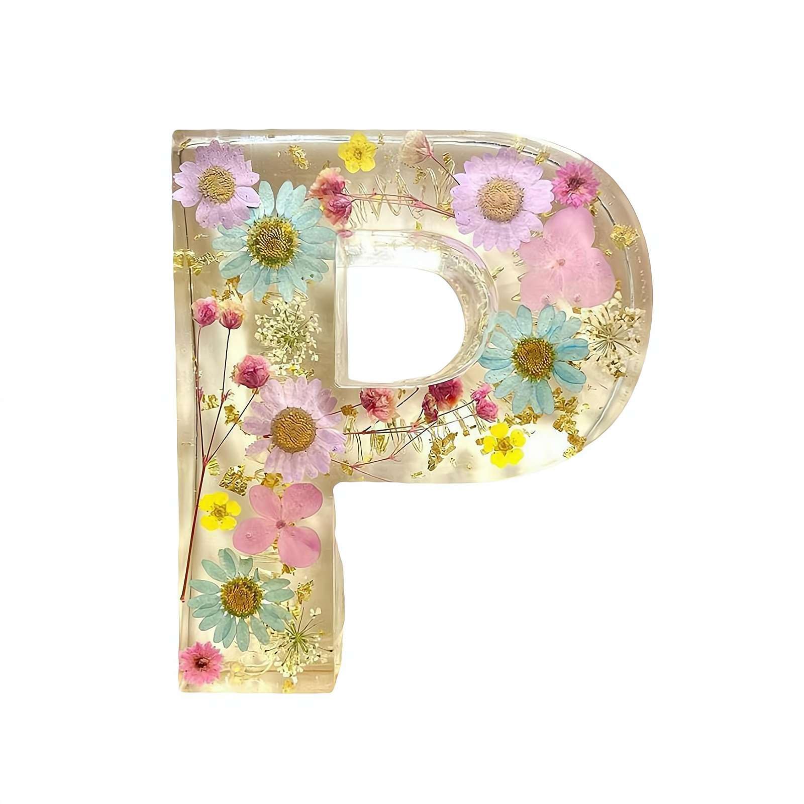 EIRZNGXQ Resin Letters With Flowers And Lights, Resin Flower Letter Lamp, Resin Letter Flower Initial Night Light, Floral Resin Night Light Letter For Gift (P 1pcs)