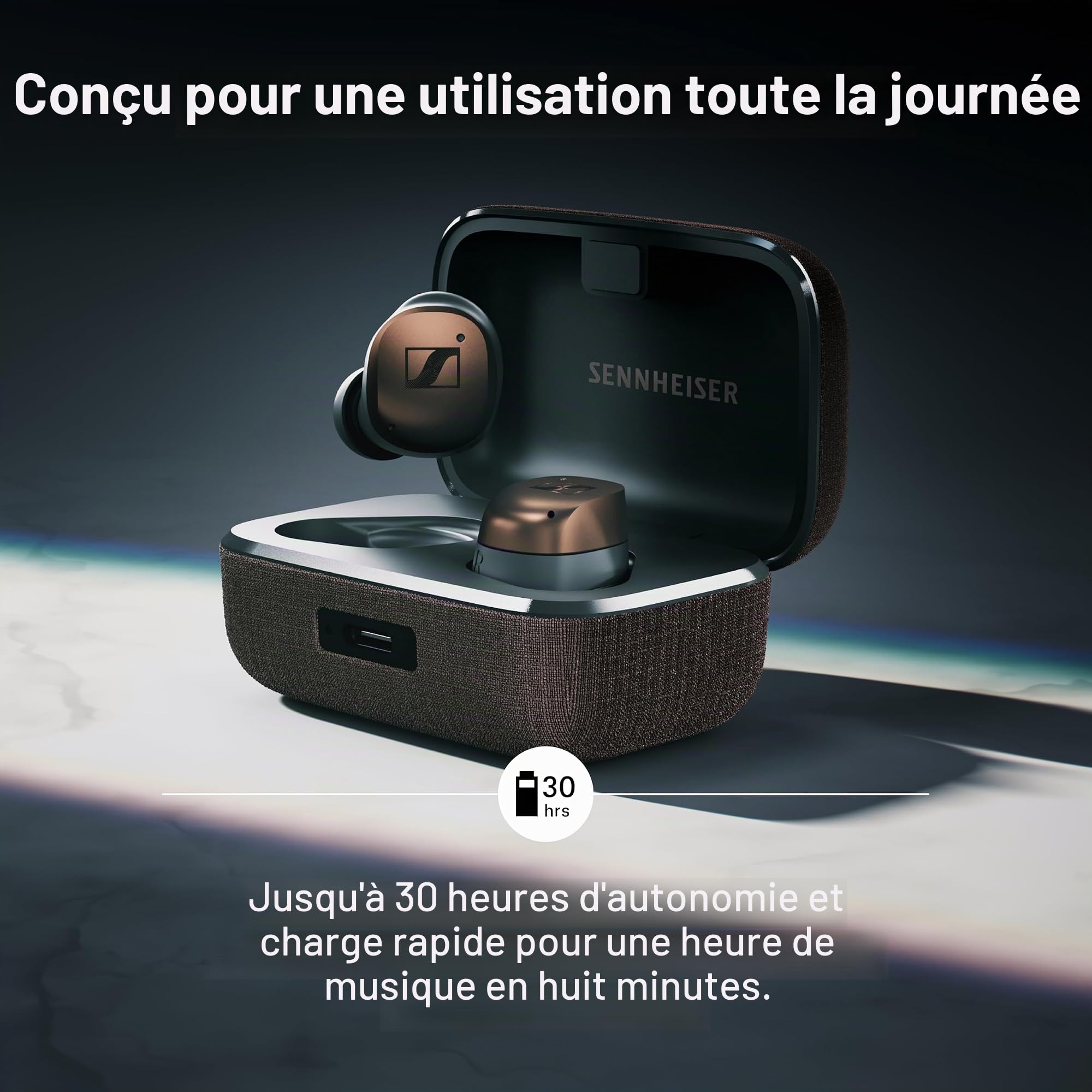 Sennheiser Consumer Audio Momentum True Wireless 4 Smart Earbuds avec Bluetooth 5.4, Son cristallin, Design Confortable, autonomie de 30 Heures, ANC, Le et Auracast adaptatif – Cuivre Noir