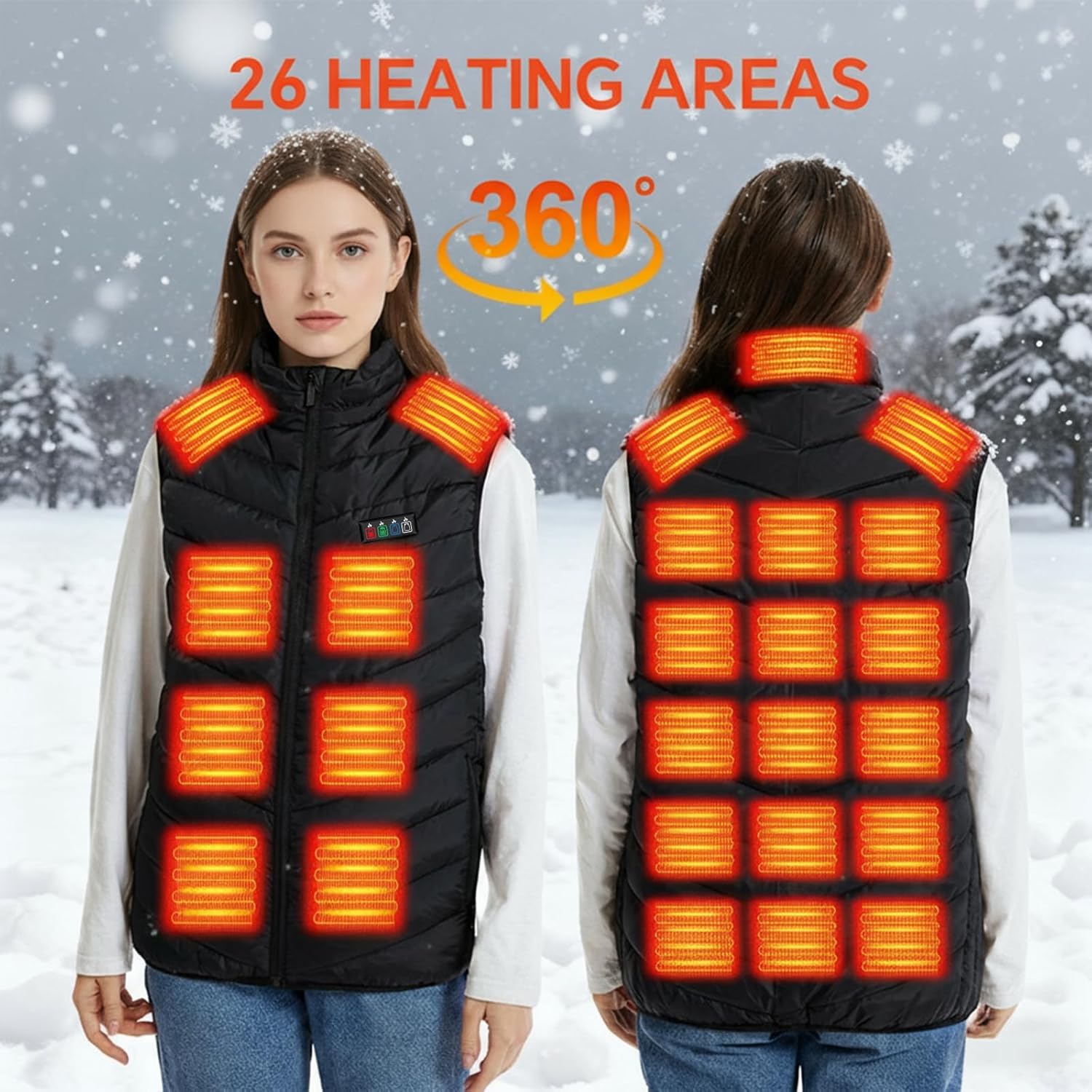 Heated Vest with Battery Pack 30000mAh 7.4V 26 Heating Zones Power Bank DC/USB Warming Electric for women - Image 2