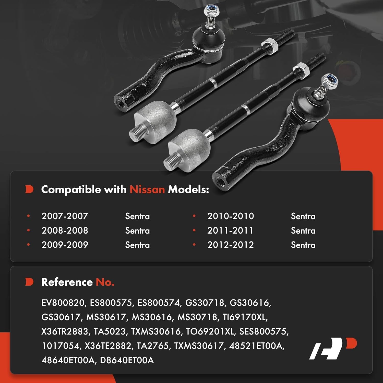 A-Premium Set of 4, Front Inner Outer Tie Rod End Kit, Compatible with Nissan Sentra 2007-2012