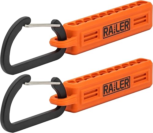 Railer - Organizador de almacenamiento para puntas de destornillador, soporte de puntas naranja de 10 agujeros con mosquetón, paquete de 2