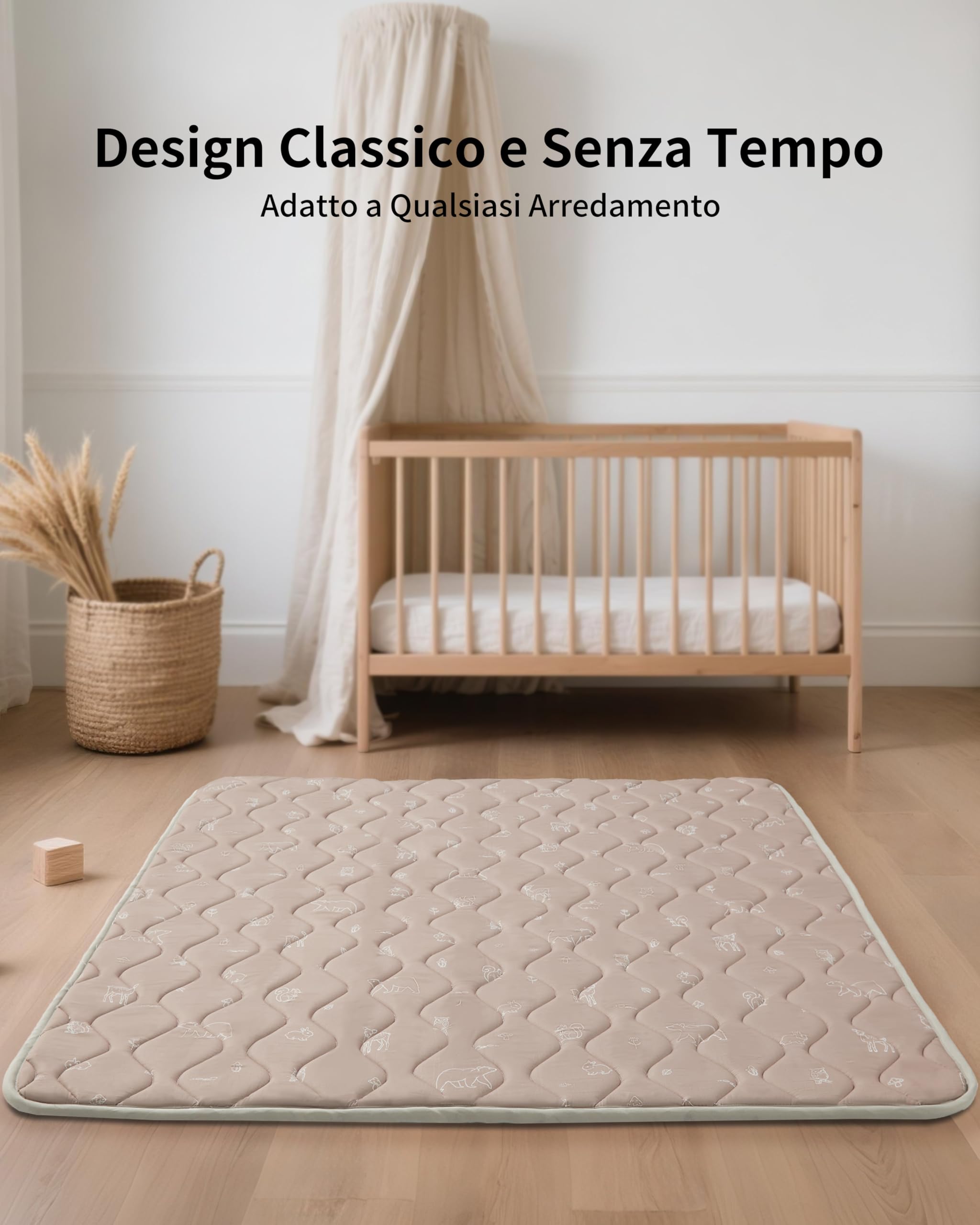 Fortella Tappeto Gioco Bambini 120x120cm, Tappeto Neonato Pieghevole Morbido & Antiscivolo, per Gattonamento & Tummy Time, Tappeti per Neonati Lavabile con Design Elementi Forestali 0-3-6 mesi-Marrone