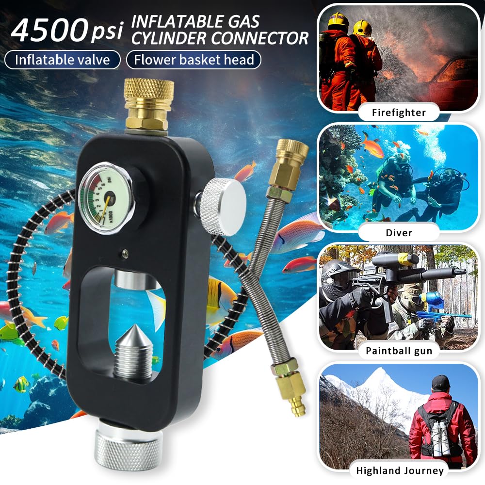 Wazusogok DIN Valve Scuba Adapter and PCP Paintball Fill Adapter,Paintball Scuba Fill Station,High Pressure Gas Cylinder Refill Tool,High Pressure 4500 PSIwith Air Hose
