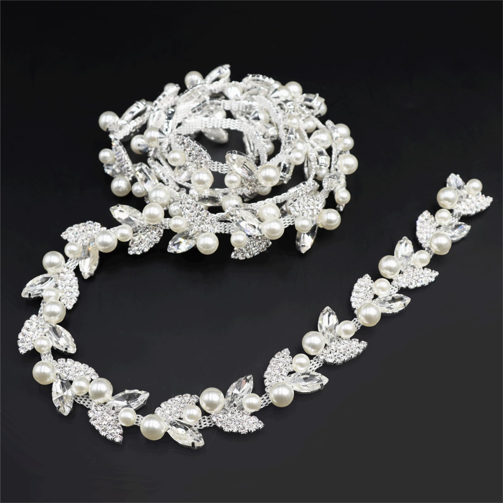 Photo 1 of Jerler 1 Yard Pearl Tassel Rhinestone Trim, Inlaid Pearl Beaded Chain, Crystal Applique Ideal for DIY and Wedding Party Decoration Bridal Embellishments, 0.78" Width (Tassel-11, 1 Yard)
