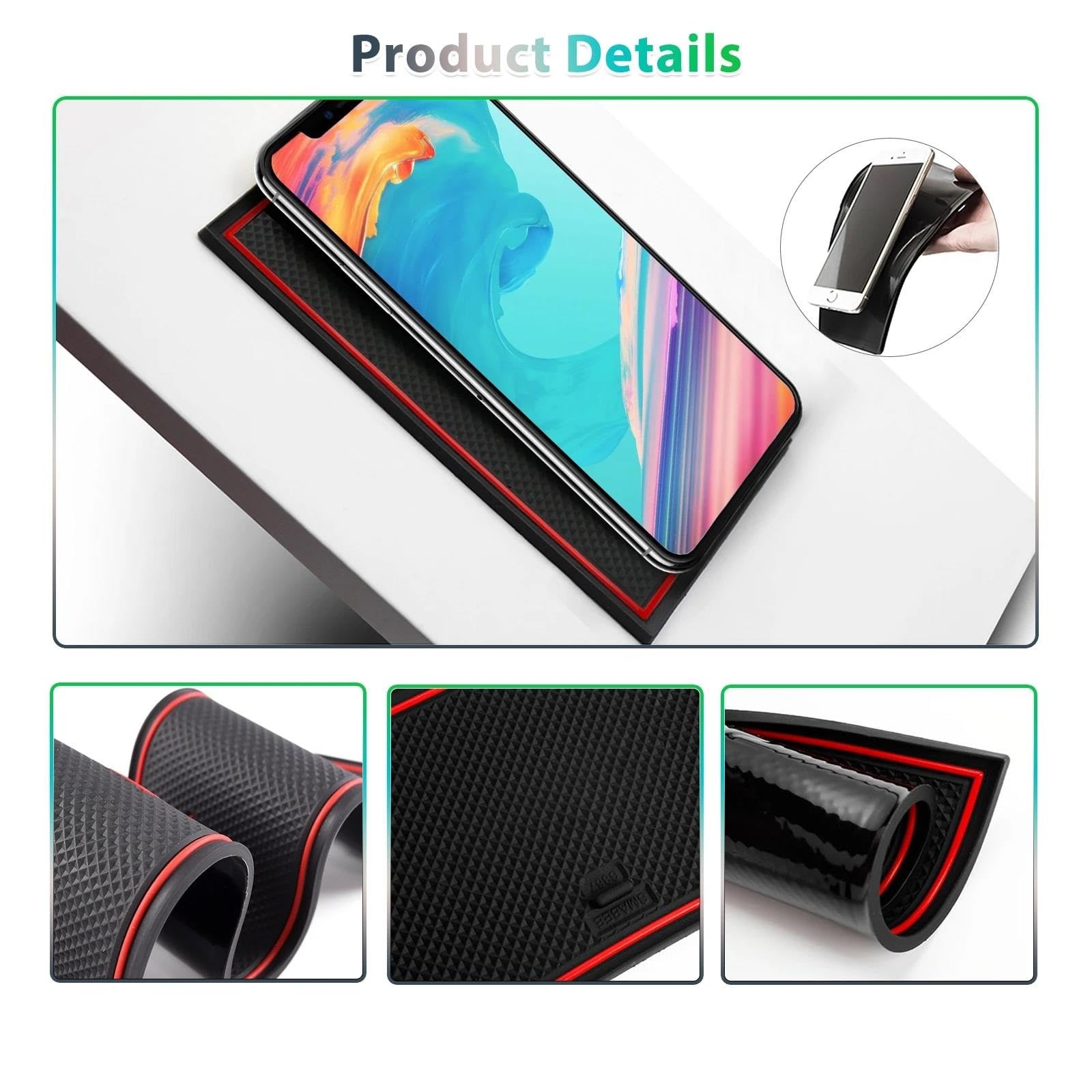 Tappetino Antiscivolo Alfombrilla Ranura Puerta Coche para Hyundai para Kona SX2 para Hybird para PHEV 2024 2025, Alfombrilla Antideslizante Accesorios para Interior De Coche(Rosso)
