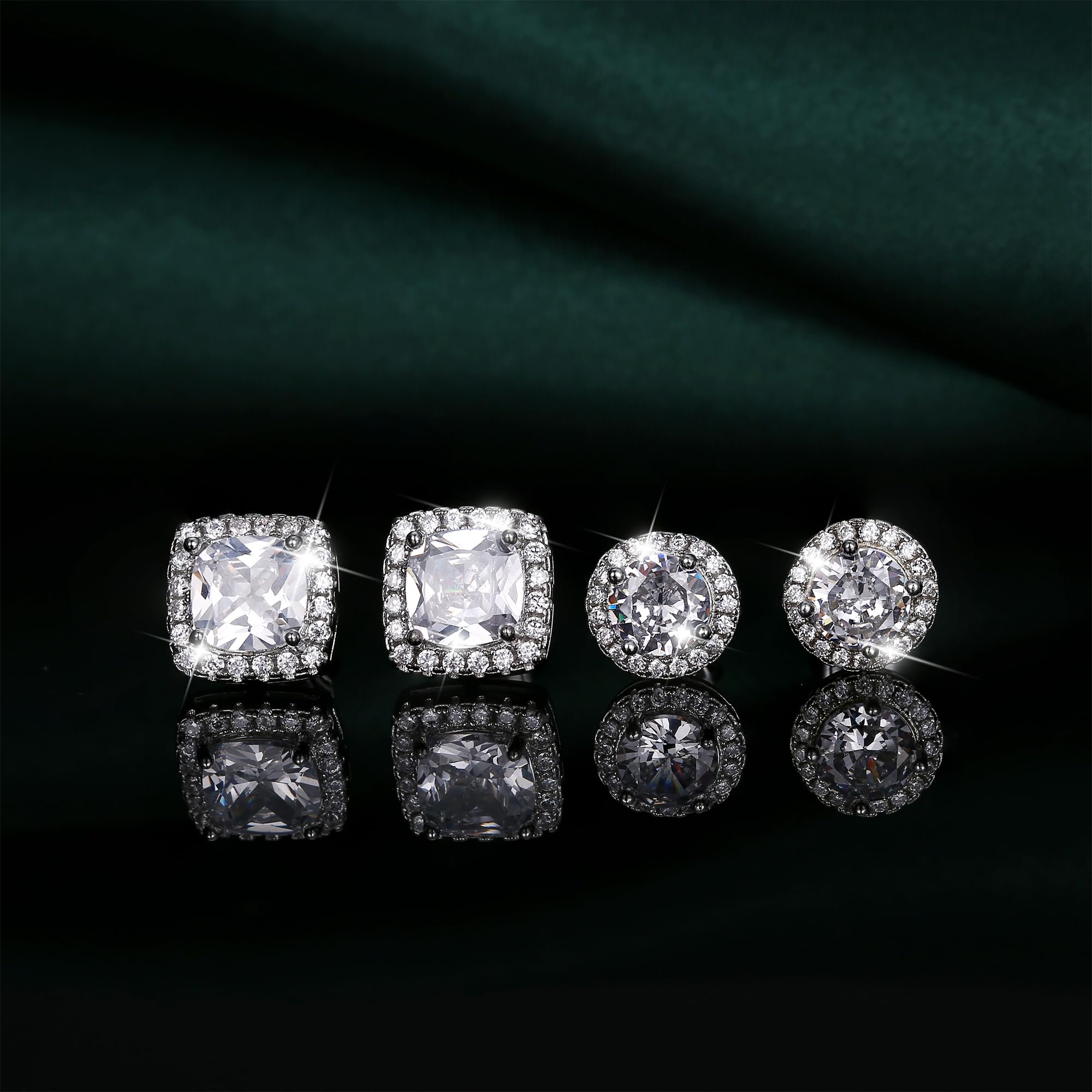 Dochais 2 Paia Orecchini Argento Sterling 925 Uomo Donna Orecchini Diamante Zirconi Cubici Quadrati Rotondi Brillantino Set Orecchino a Lobo Ipoallergenici Placcati Oro 14K Simulato Halo Argento/Oro