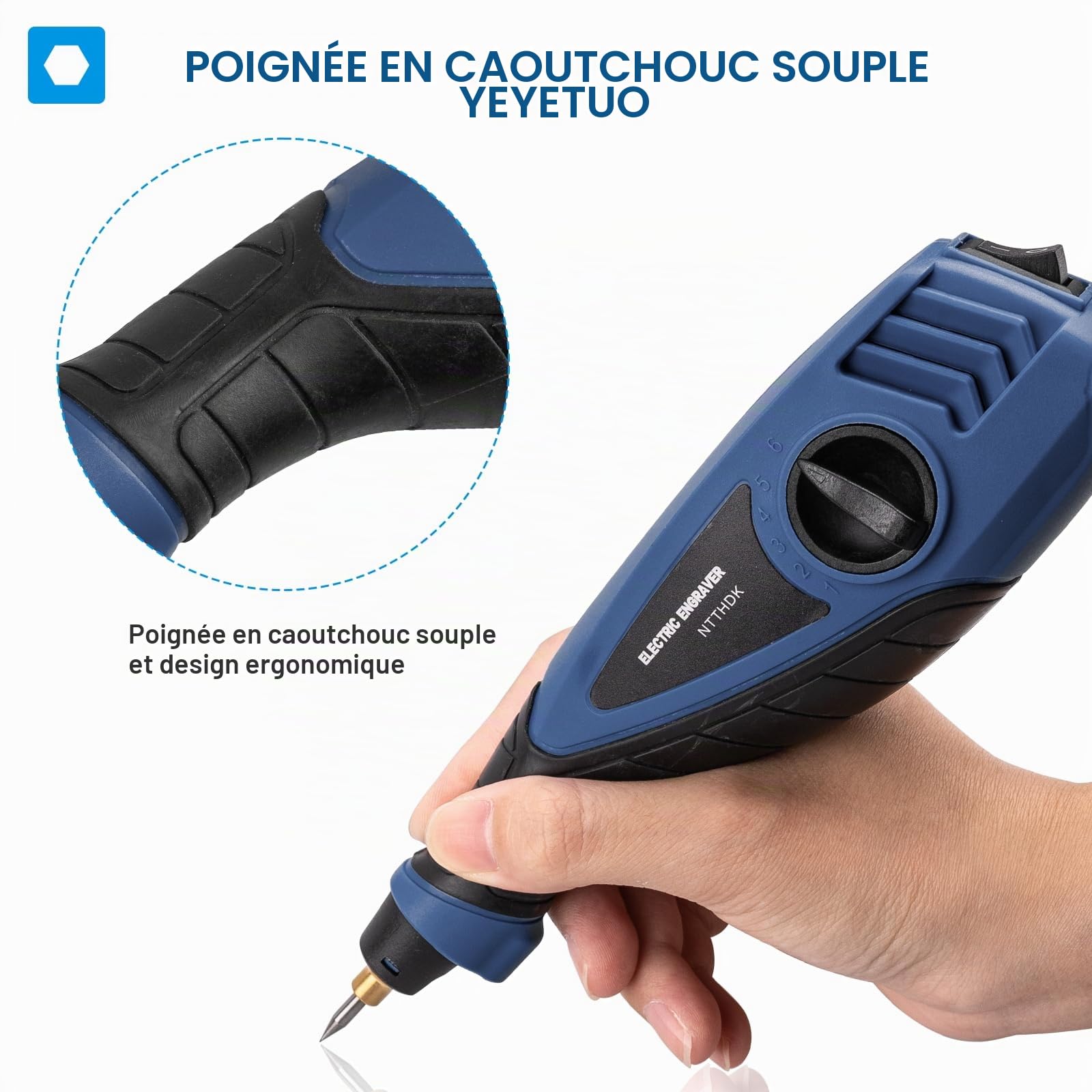 Stylo de gravure 25 W, outil de gravure électrique à 6 vitesses, stylo de graveur portable avec embouts en acier au carbure de tungstène pour bois, métal, verre, outil de gravure professionnel