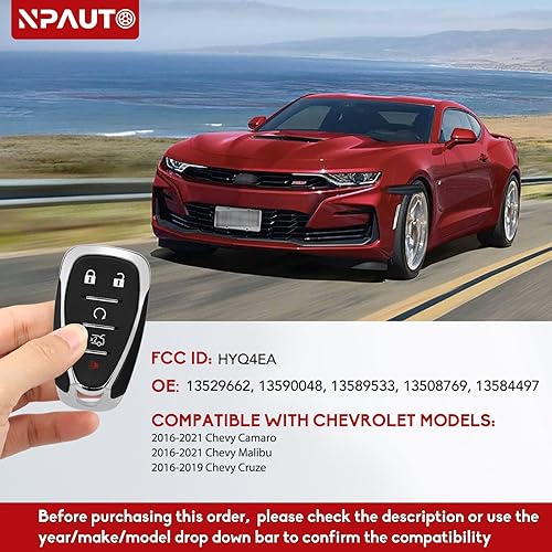 Miniatura 2 de NPAUTO Llavero de repuesto para Chevy Camaro Malibu Cruze 2016 2017 2018 2019 2020 2021, control remoto de entrada sin llave, control remoto de