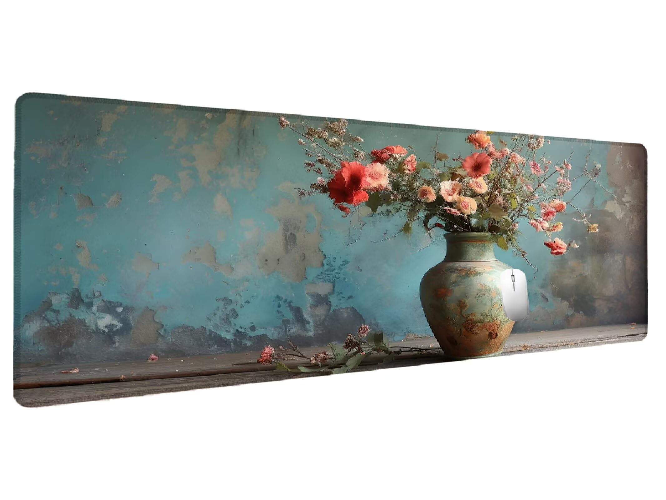 Podkładka pod mysz retro XXL 1000 x 500 mm kwiat, duża podkładka pod mysz akcesoria biurowe, podkładka pod mysz akcesoria do gier gładka powierzchnia i antypoślizgowa gumowa podstawa Gracz Personel