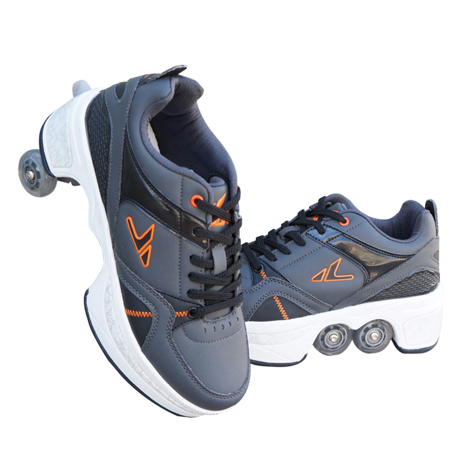 Verstellbare Quad-Rollschuh-Stiefel,Quad Skate Rollschuhe Skating Multifunktionale Deformation Schuhe 2-In-1-Mehrzweckschuhe, Für Kinder Geeignet, Anfänger,LightBlack-33