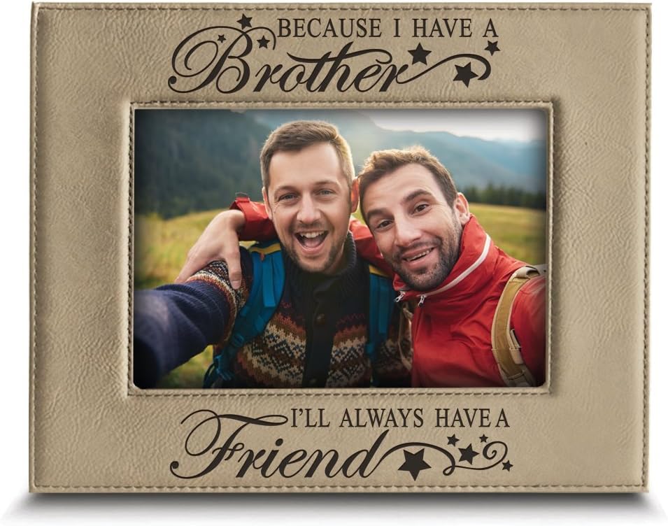 BELLA BUSTA -Brothers Picture Frame-Brothers Always Best Friends -Engraved Leather Picture Frame (5x7 Vertical)