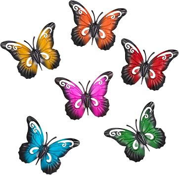 Dacitiery 6PCS Metal Butterfly Garden Ornaments Outdoor Fence Decorations