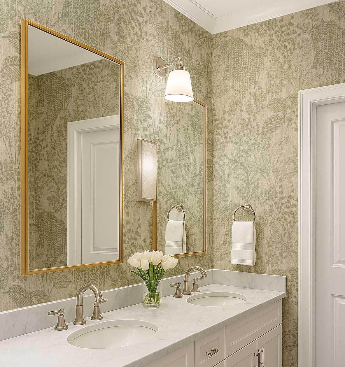 S4Sassy Self-Stick Decorative Wallpaper, Jungle Sketch Wall Paper, Vinyl Waterproof Contact Paper, Green, 25"X 120" Removable Renter Friendly Walls Covering for Bedroom, Dining Room