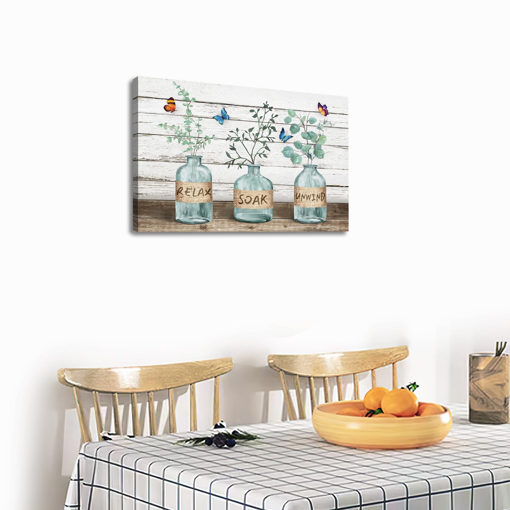 Wooden Framed Canvas Wall Art Relax Soak Unwind Eucalyptus Butterfly Canvas Print Bathroom Picture Painting Poster Farmhouse Wall Decor Home Office Gallery Bedroom Decorations Ready To Hang 40x60cm - Image 4