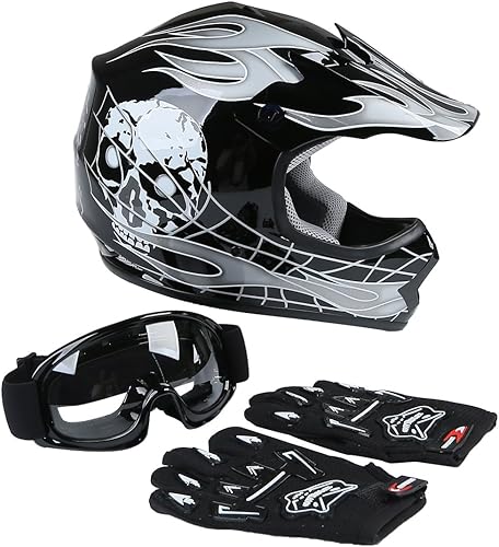 XFMT DOT - Casco de motocross para niños y jóvenes, con guantes de motocross, todoterreno, casco de calavera