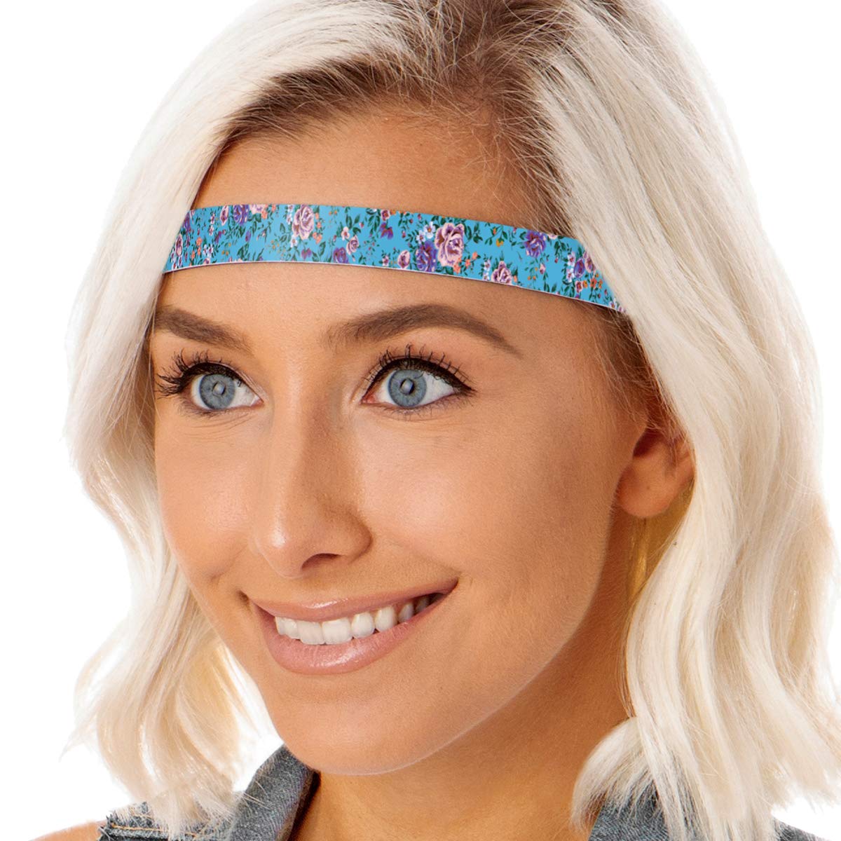 Hipsy Women's Adjustable NO SLIP Skinny Country Flower Headbands (Skinny Blue/White/Purple 3pk)
