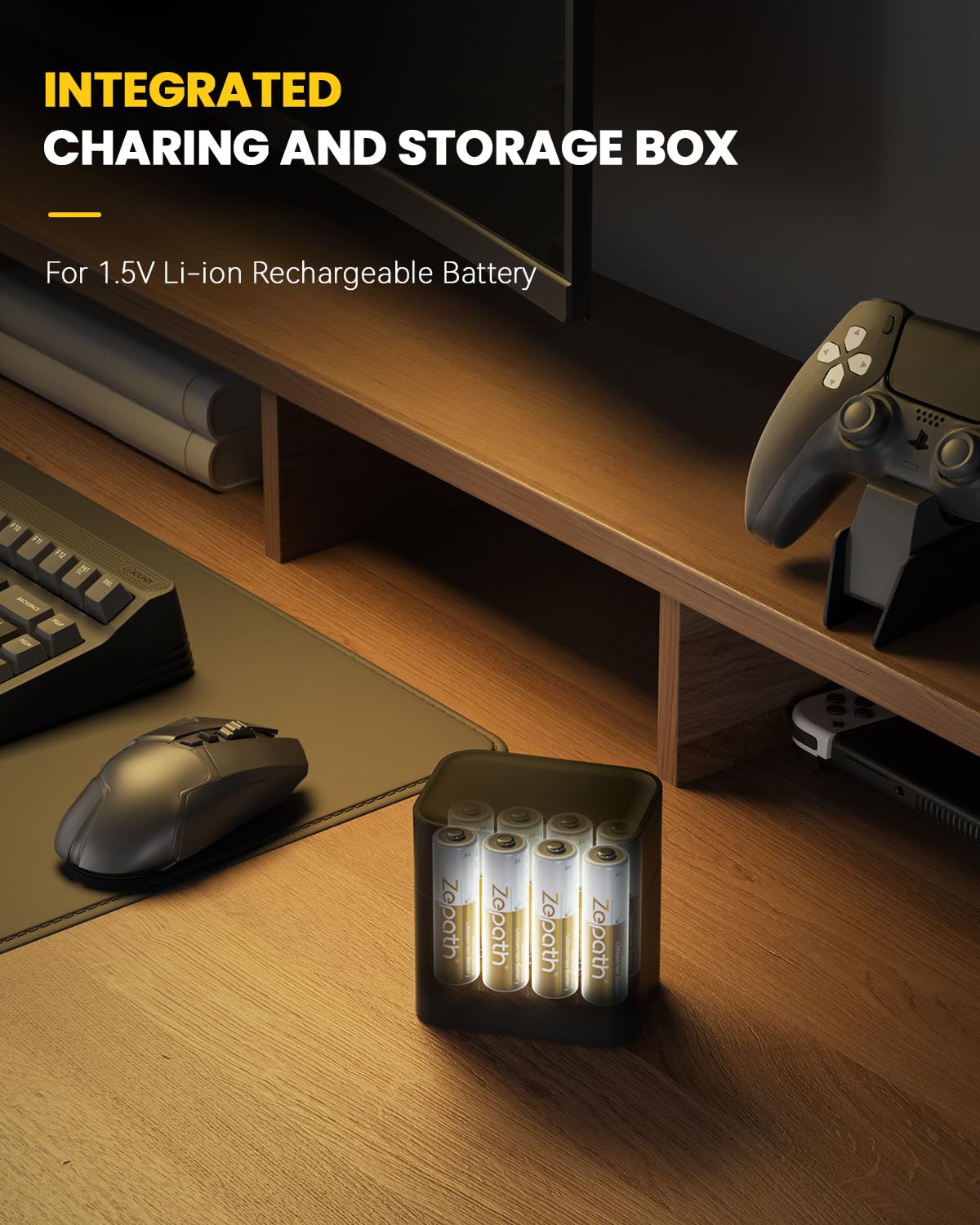 8xAA Rechargeable Lithium Batteries with Charger, 3600mWh High Capacity 1.5V AA Batteries, Long Lasting Rechargeable AA Li-ion Battery with Integrated Charing Storage Box — view 2