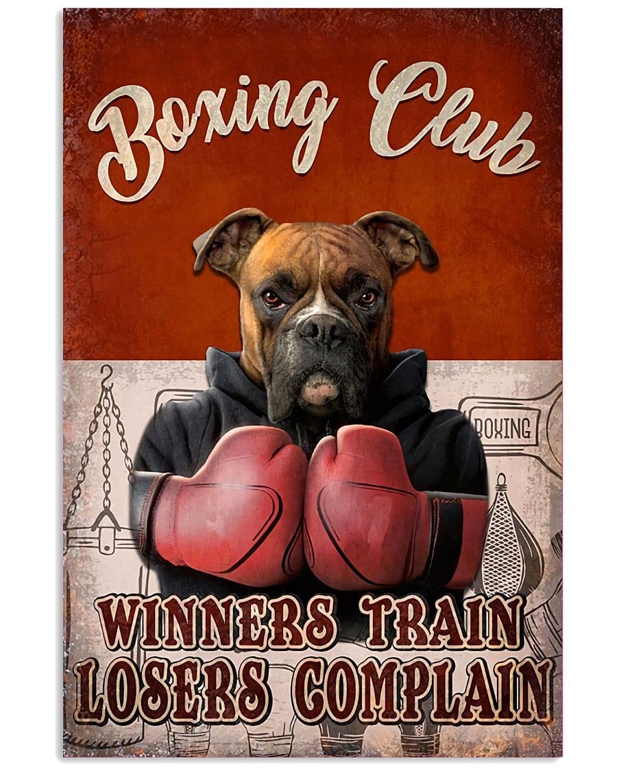 SMAZDFXX Retro Style Metal Sign Boxing Club, Winners Train Losers Complain Metal Funny Tin Sign Bar Coffee Home Kitchen Room Art Wall Plaque Decor Gift Outdoor Indoor Retro Vintage Mural 8x12 Inch