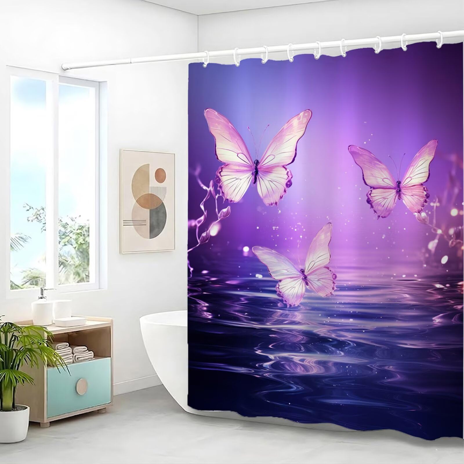 Fioletowa zasłona prysznicowa 200 x 240 cm, wodoodporna, szybkoschnąca tkanina poliestrowa, bardzo długa zasłona prysznicowa z obciążonym dnem i 12 haczykami, nadaje się do prania, zasłona łazienkowa