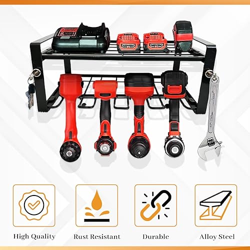 Miniatura 5 de Organizador de herramientas eléctricas de montaje en pared con cuenco magnético y ganchos magnéticos  Soporte de pared para taladro  Organizador de