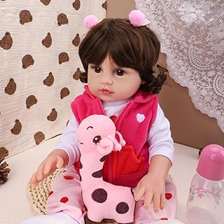Boneca Bebê Reborn Realista Corpo de Silicone Menina Girafinha Pode Dar Banho 48cm com Acessórios Presentes para Meninas