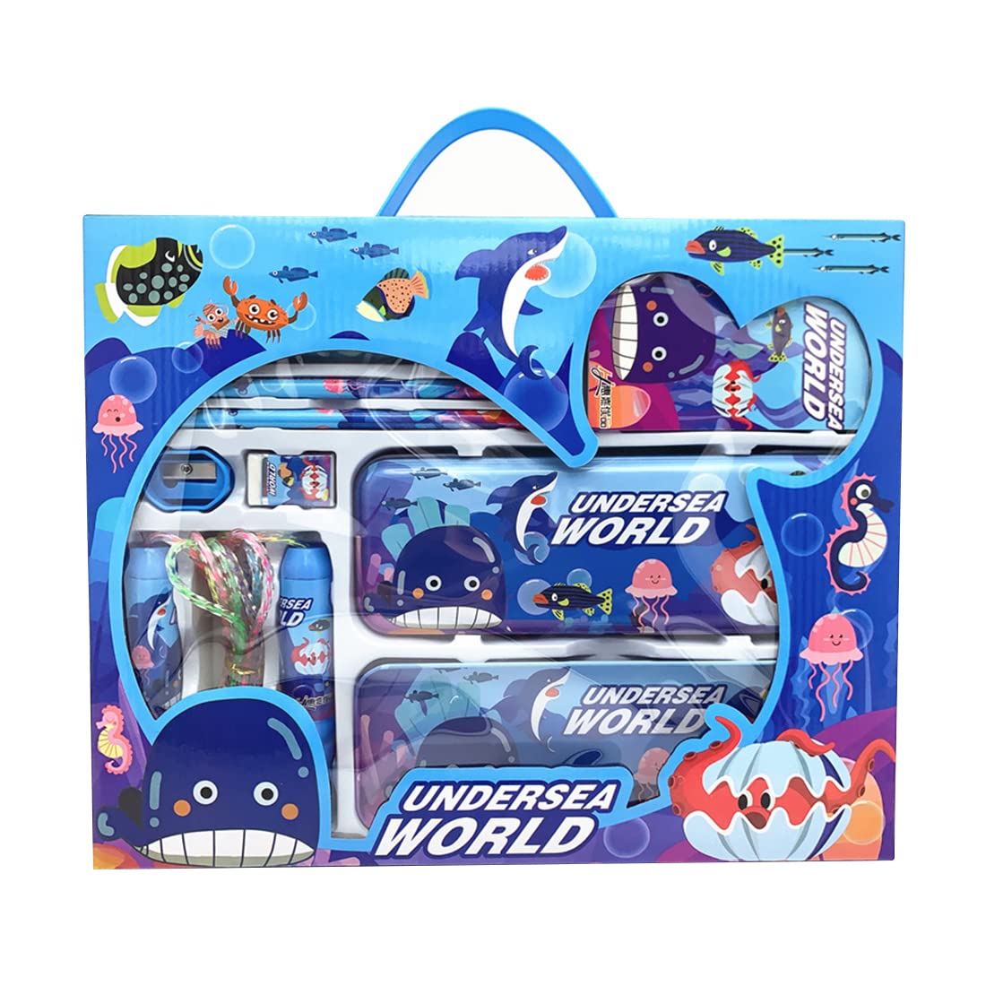 CWED 1 juego papeleria,estuche escolar,set papeleria,Exquisito y lindo, práctico y portátil, es un buen regalo para los niños (delfín)