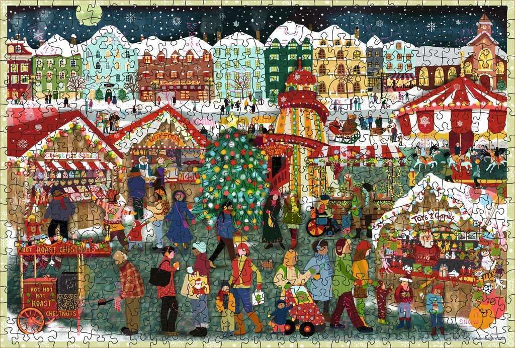 Ravensburger Christmas Market Charm – 500 Piece Jigsaw Puzzle | Festive Stalls & Twinkling Lights | A Cozy Holiday Adventure