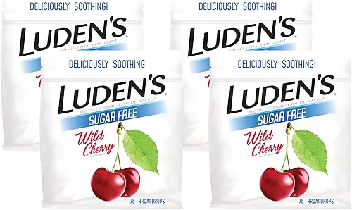 Ludens Gotas para el dolor de garganta, para aliviar el dolor de garganta menor, cereza silvestre sin azúcar, 75 unidades (paquete de 4)