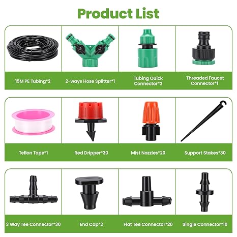 98FT Drip Irrigation System Kit, Automatic Garden Watering Misting System