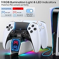 Vista 2 de PS5 Controller Charger Station Compatible with Playstation 5 Skin Edge & Dual Controller, 9 RGB LED Light PS5 Accessories Charging Station, PS5