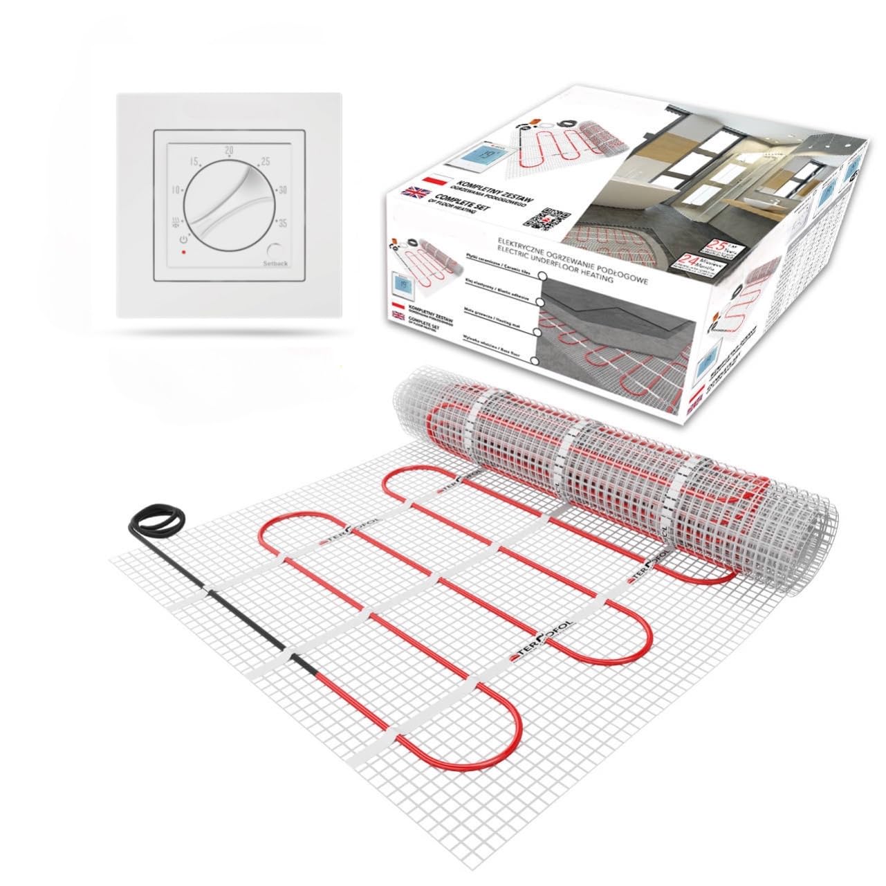 Alfombra de calefacción eléctrica radiante para suelo, autoadhesiva, 150 W/m² – Sistema de calefacción por suelo Warmmatte Thermo – Con/Sin termostato