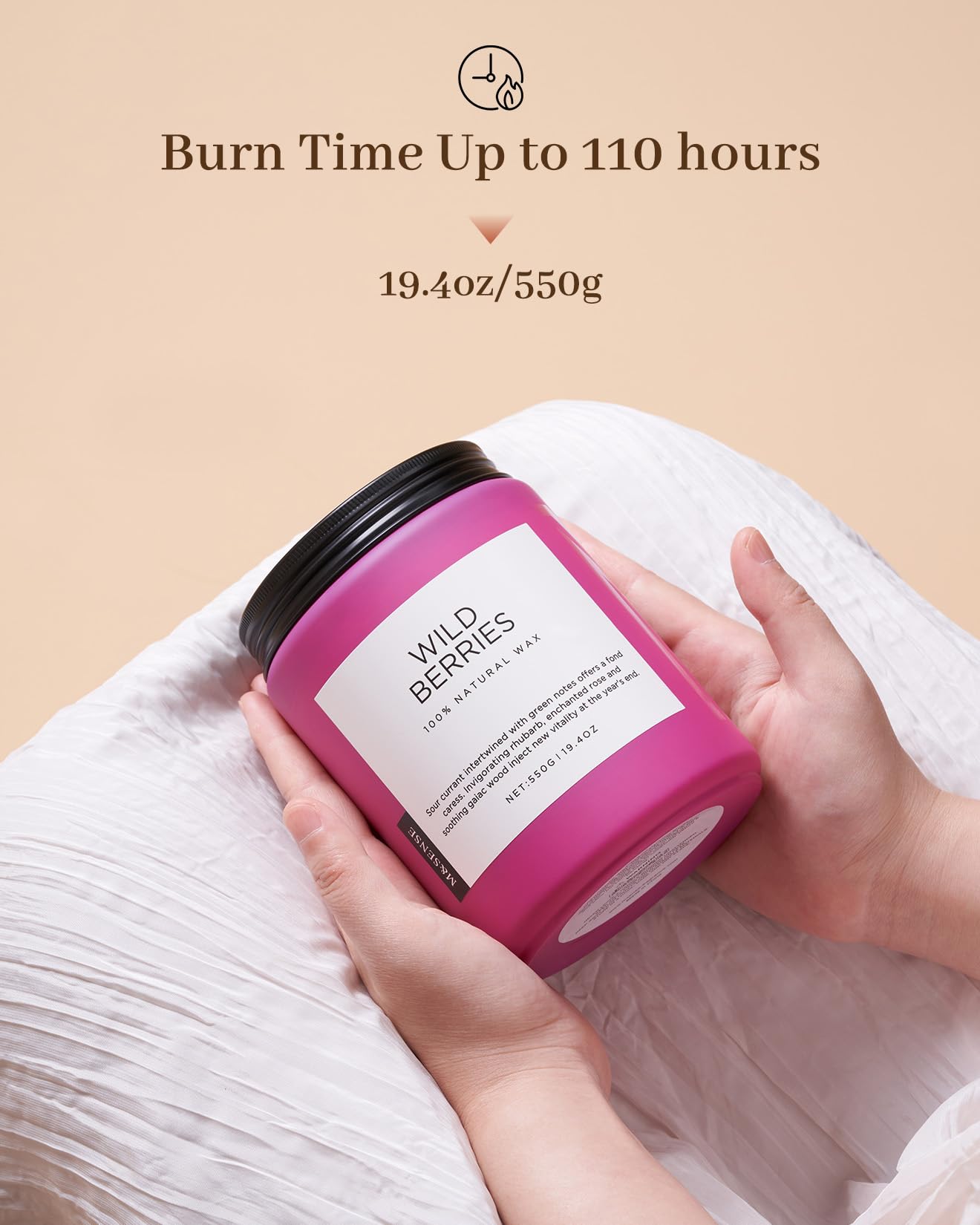 M&SENSE Candele di soia grandi Bacche selvatiche profumate per la casa. Candela di soia naturale organica da 550 g. Durata 110 ore. Regalo di candela invernale profumata per feste natalizie