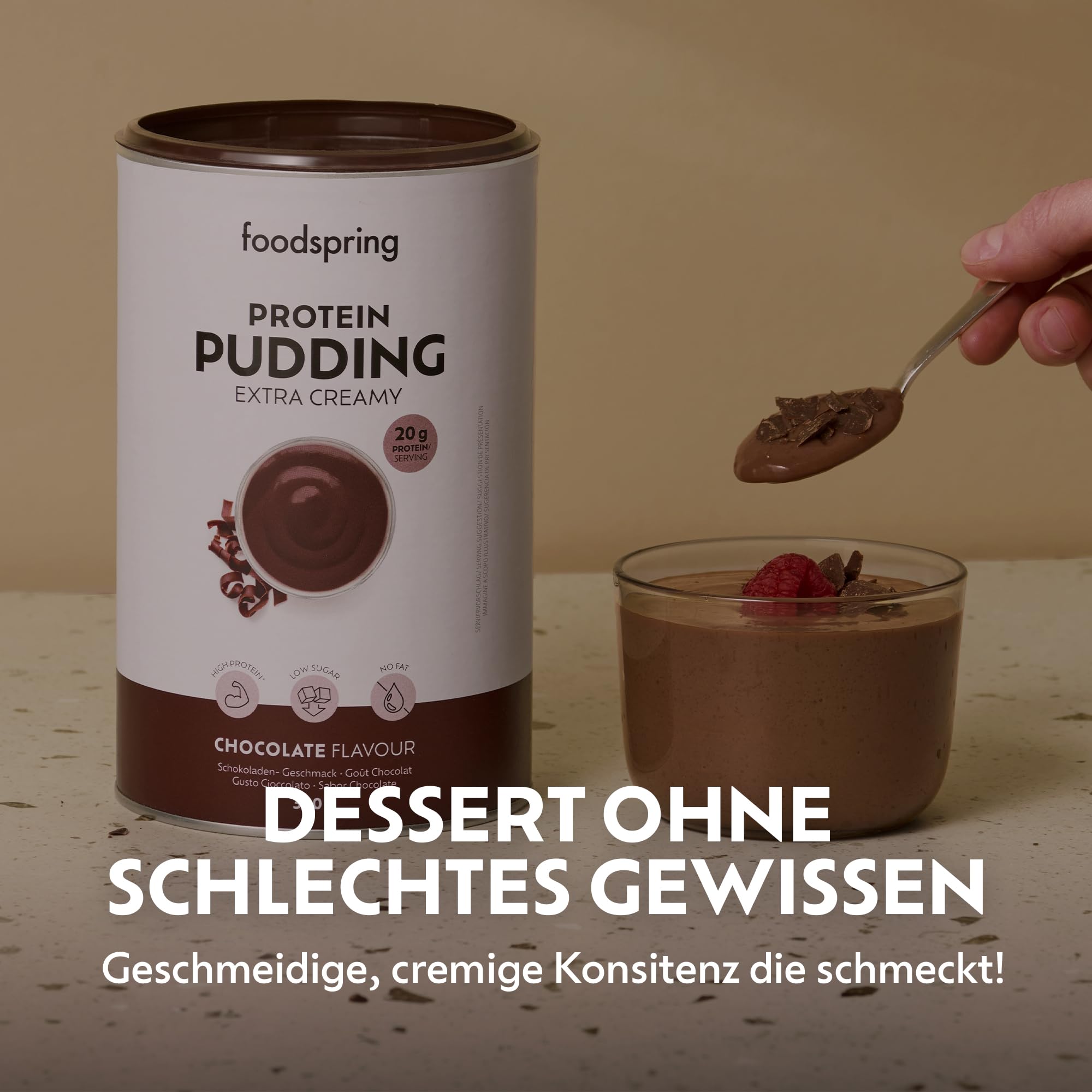 foodspring - Protein Pudding Schokogeschmack 360 g - Proteinreiches Puddingpulver zum Anrühren mit Wasser oder Milch - Dessert zuckerarm & fettarm mit Milchproteinisolat - Extra cremige Konsistenz