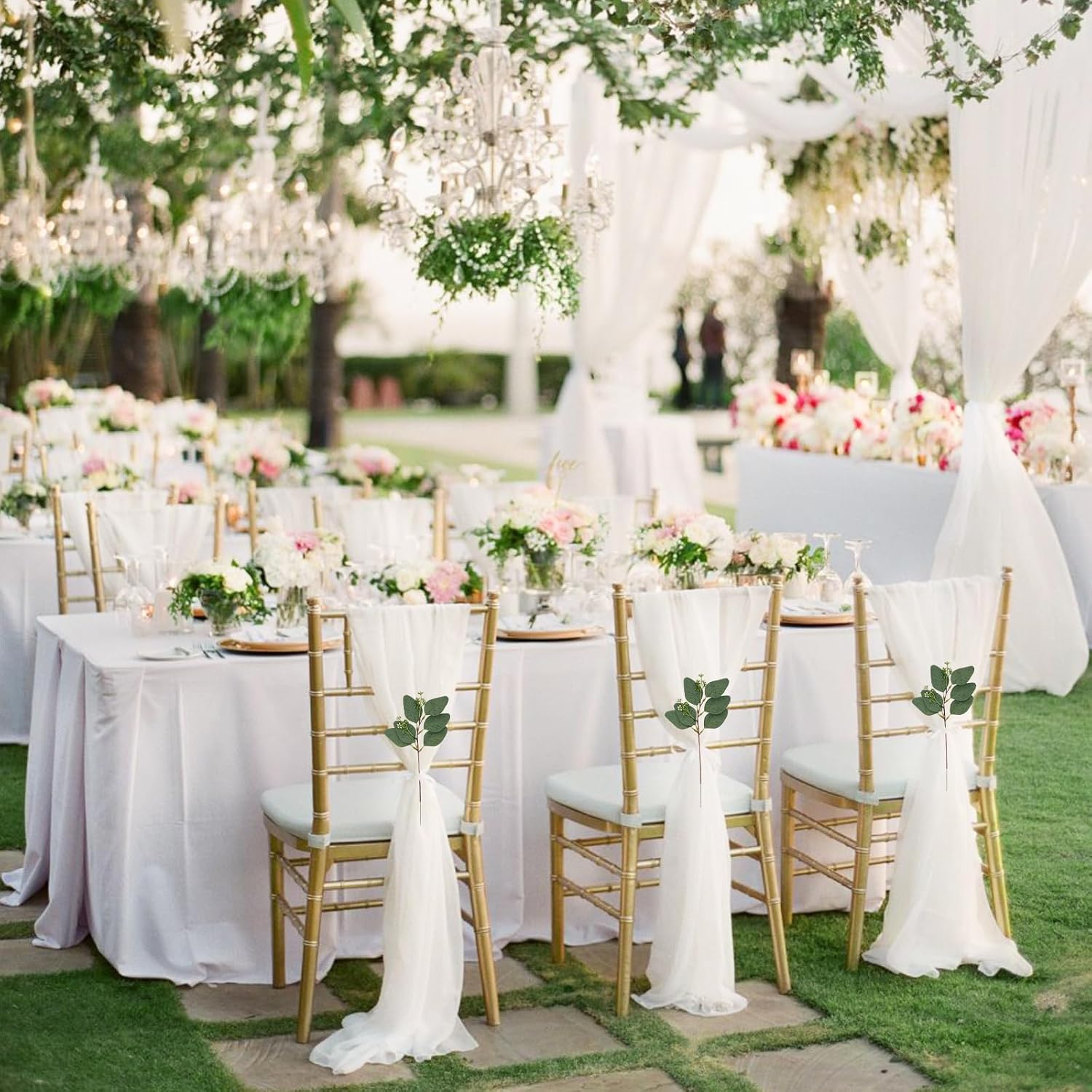 YOUMEHOME Wedding Aisle Decor - 36 Packs White Chair Sash Bows SashesTie Back Sheer Drapes Fabric Chairs Covers for Wedding Aisle Bulk Party Reception