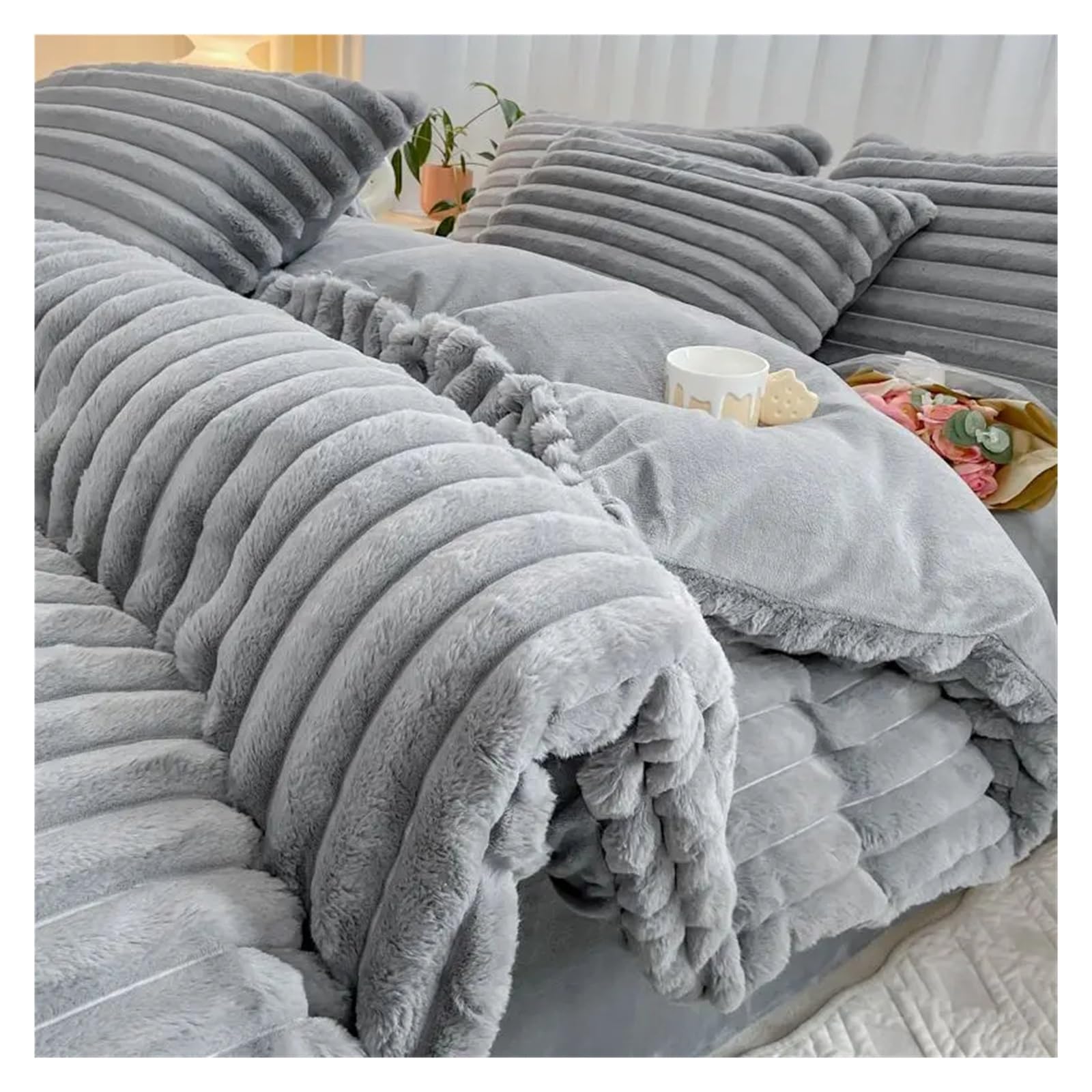 Housse de couette en peluche double face king size 4 pièces pour l'hiver