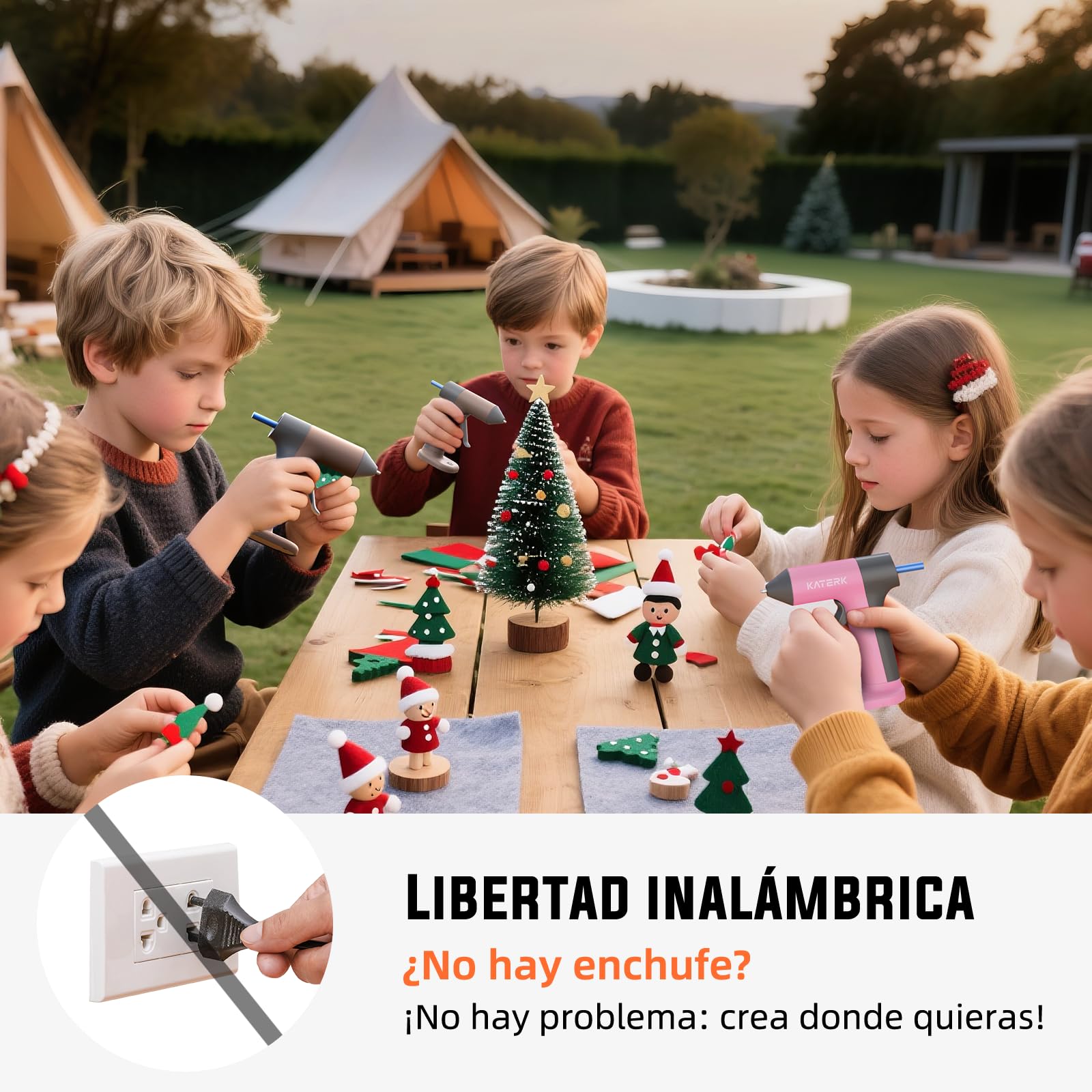 Katerk Pistola Silicona Caliente Inalambrica 2500mAh, Calentamiento 30S, Diseño Antigoteo, Incluye 20 Barras de 7mm (Claras y Color), Apagado Inteligente, Pistola Cola Quentepara DIY y Manualidades