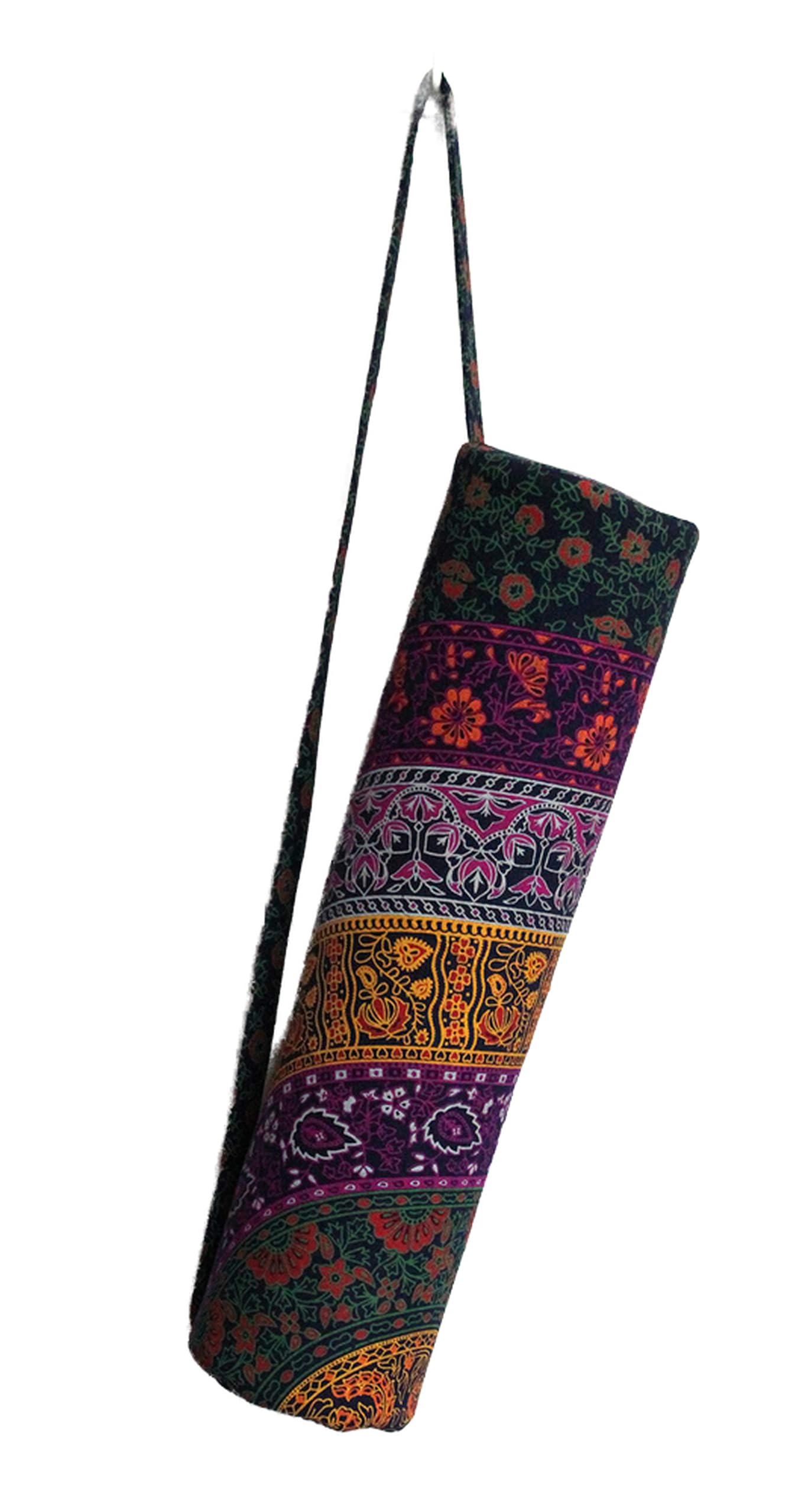 Indian Craft Castle Hippie Yoga Mat, Carry Bag with Shoulder Strap, Yoga Mat, Gym Bag, Beach Bag, Purple 6 Flowers, Full