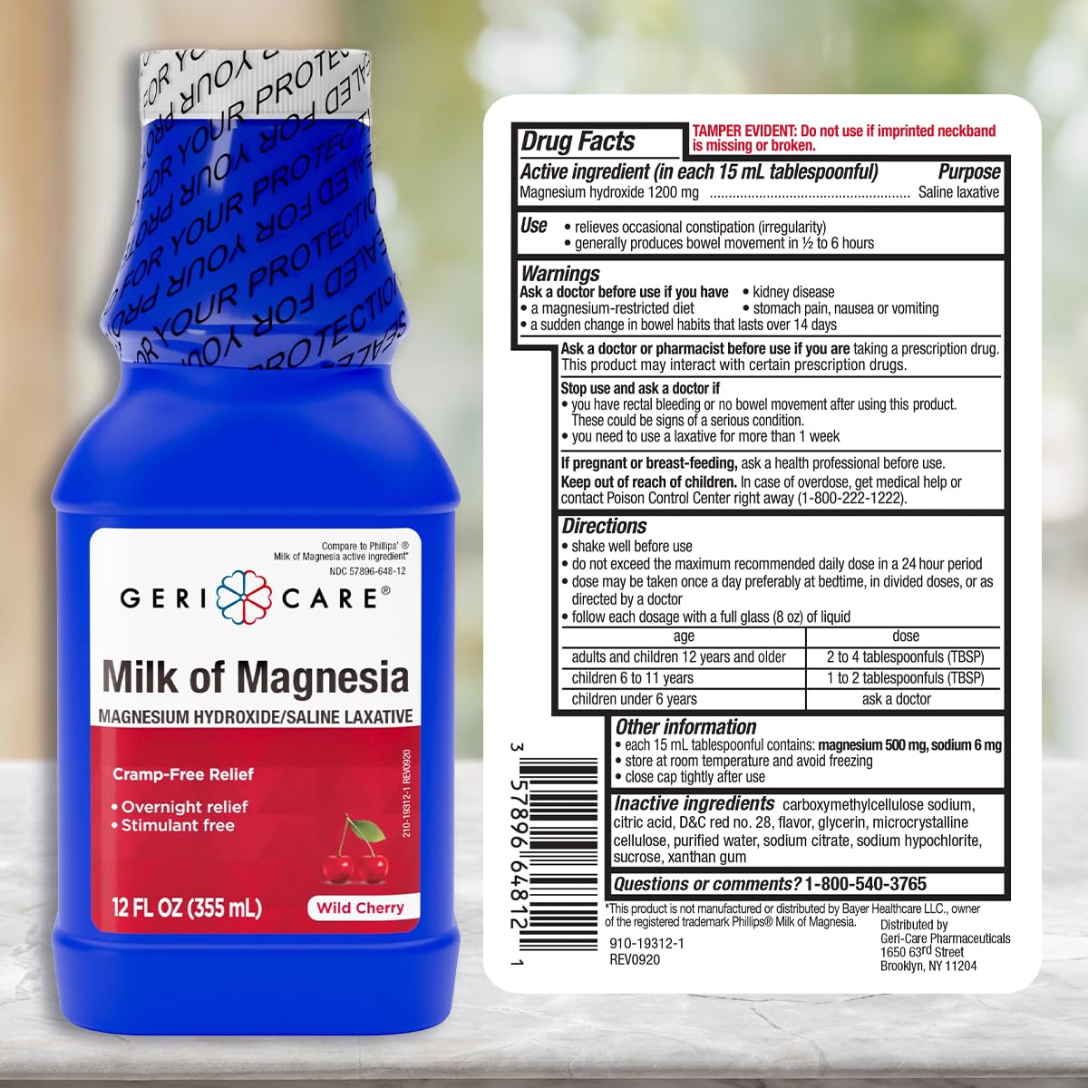 GeriCare Milk of Magnesia, Magnesium Hydroxide 1200mg | Cherry Flavor | Constipation Relief | Cramp-Free, Saline Laxative | 12 Fl Oz (Pack of 1) — Amazon image 3