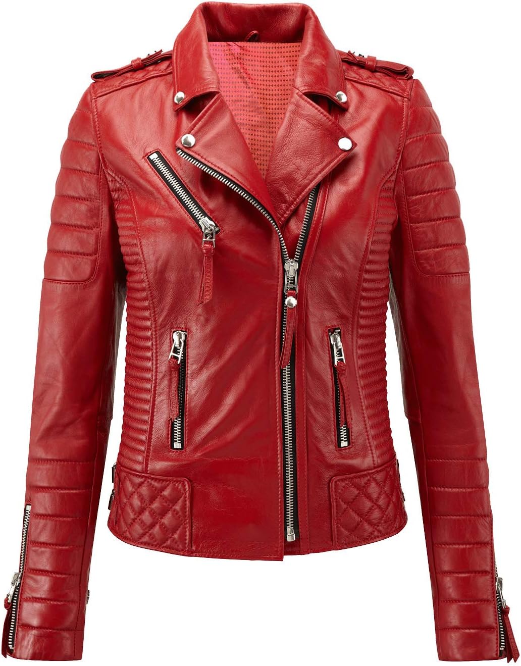 KAINAT Womens Lambskin Leather Stylish Motorbiker Bomber Jacket Handmade Product 04