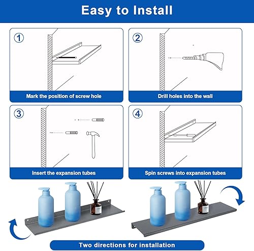 Miniatura 4 de Uten Estantes flotantes, estantes de hierro para montar en la pared, juego de 3, estantes de hierro para almacenamiento de baño, organizador para