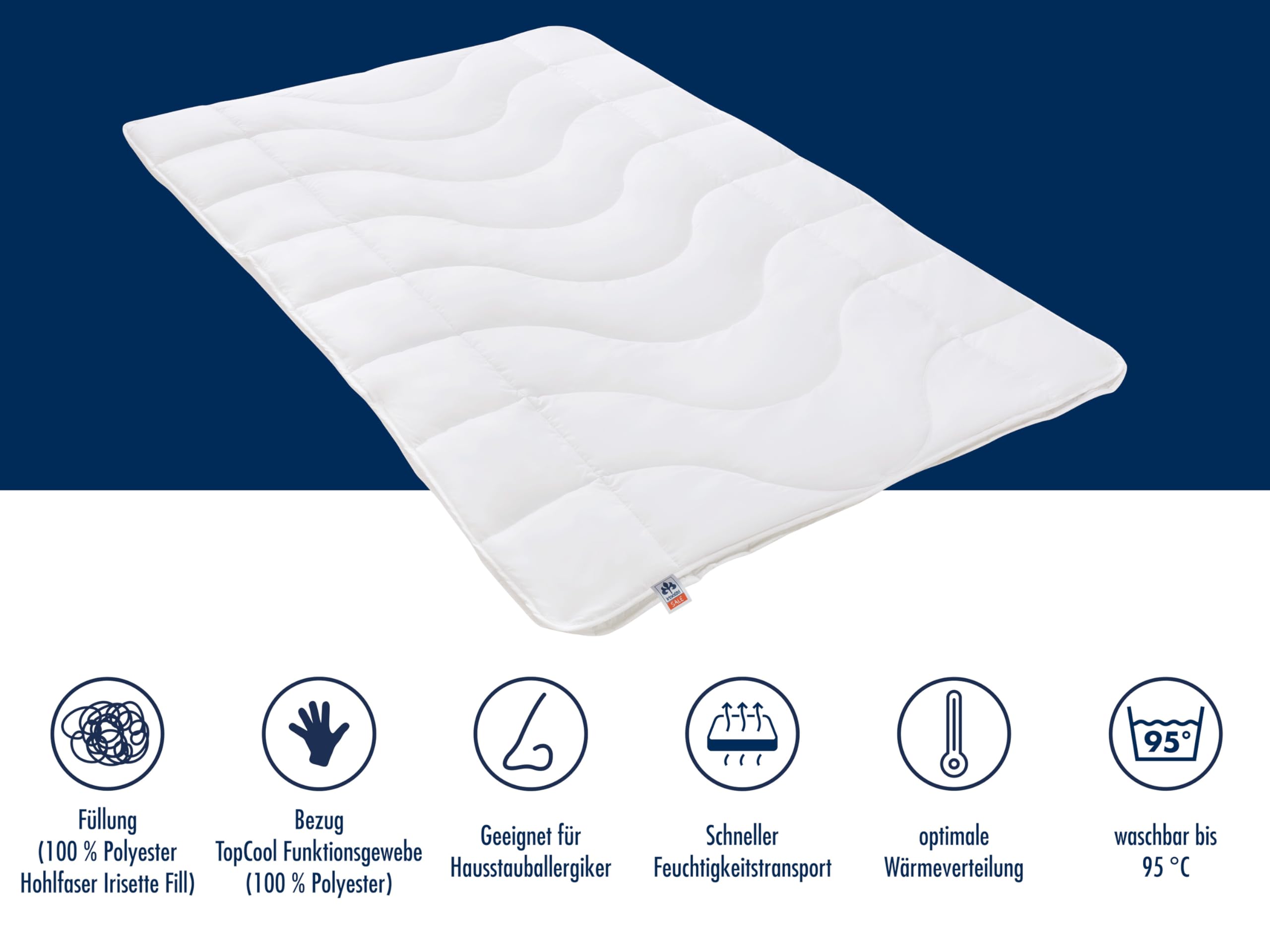 Irisette Lotte 4-Jahreszeitendecke - Produziert in Deutschland - Steppbett mit Top Cool Gewebe, 95 Grad waschbar, inkl. Aufbewahrungstasche, 155 x 220 cm, weiß, Öko-Tex Zertifiziert