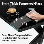 51'' Tempered Glass Kitchen Table, Modern Rectangular Kitchen Dining Table/Table à Manger, 8mm Glass Top Dinner Table with Unique Legs & Anti-Slip Pads, Easy-Clean Dining Room Table,Seats 4-6, Black