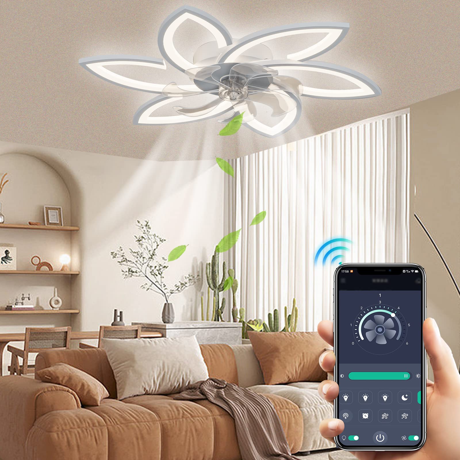 Wildcat Deckenventilator mit Beleuchtung Leise Moderne Led mit Fernbedienung Timer Blütenform Design Ventilator Deckenleuchte für Schlafzimmer Küche