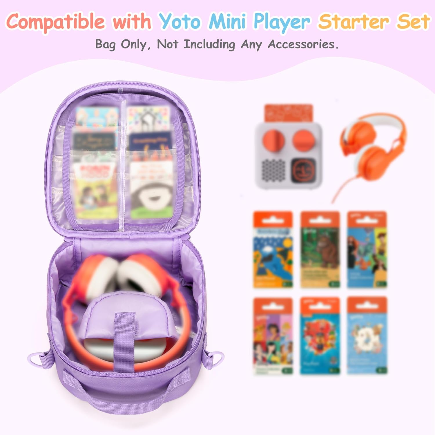 Carrying Case Compatible with Yoto Mini (2024 Edition), Card Holder Hold Up to 30 Cards, Travel Storage Bag for Audio Music Player & Headphone Accessories, Purple (Bag Only) Patented Design - Image 5