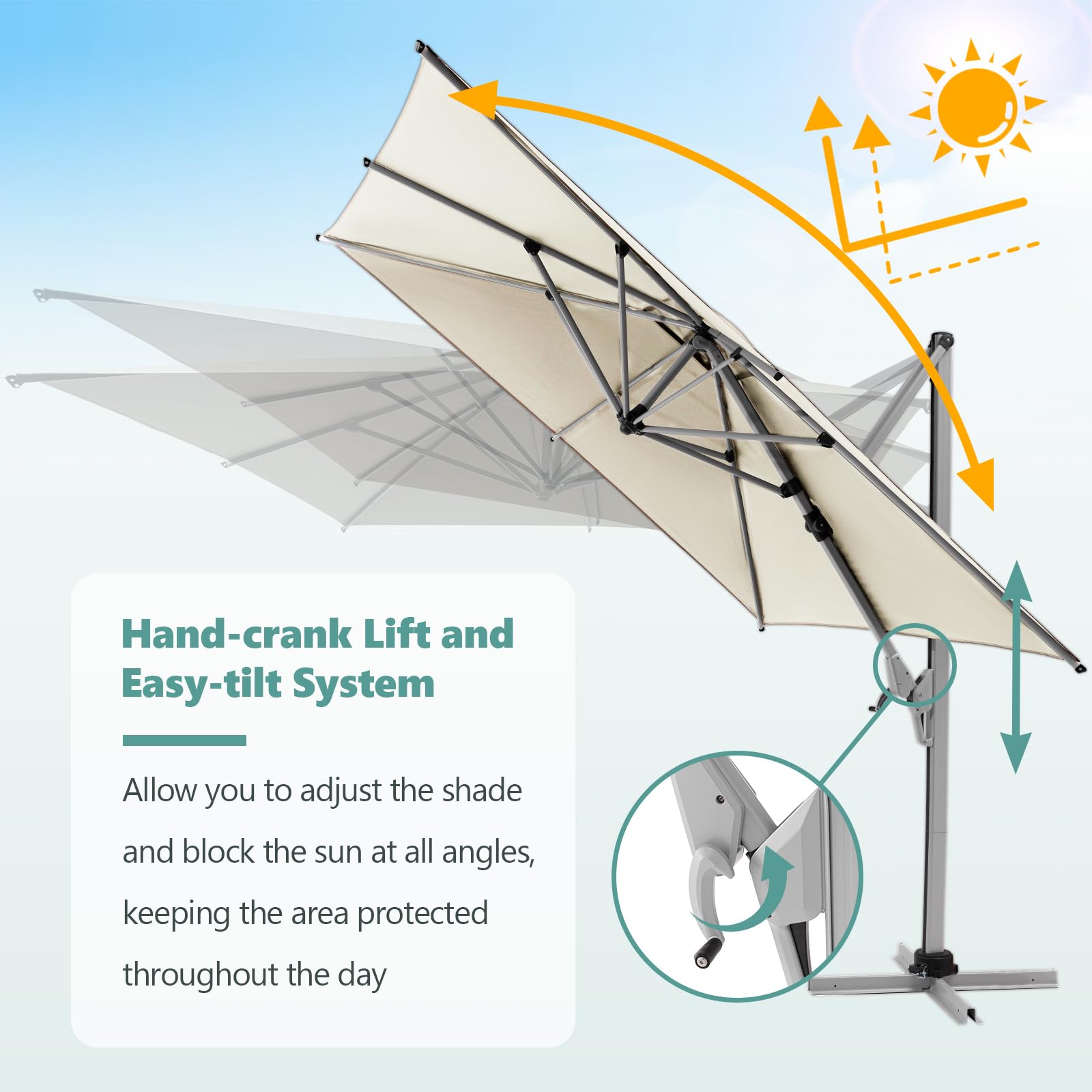 SUNBURY 9FT Square Cantilever Patio Umbrella with Tilt Adjustment and 360-Degree Rotation, Offset Hanging Umbrella for Backyard (Beige)