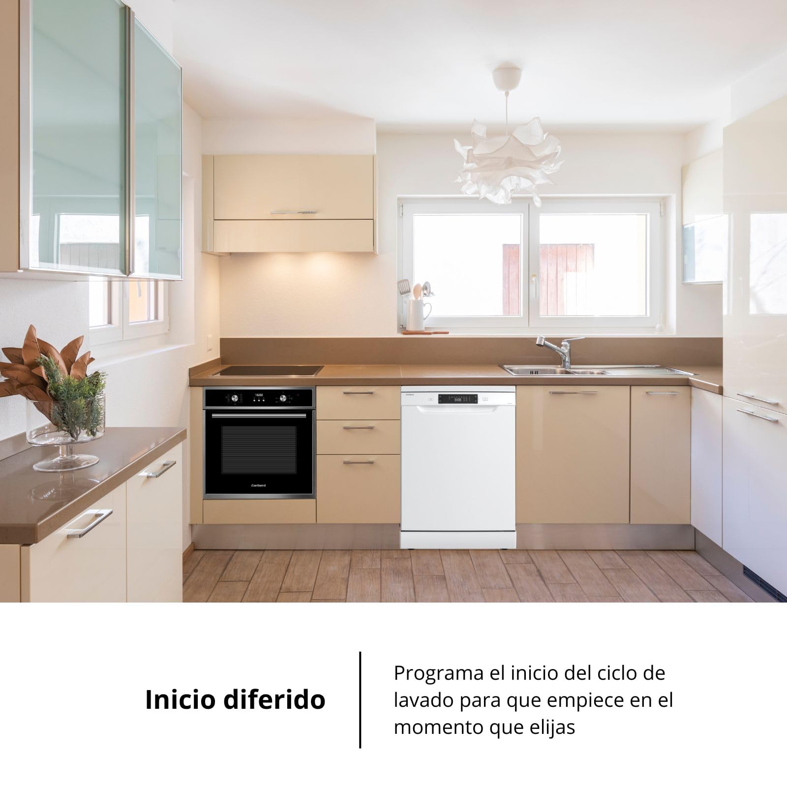 Corberó - Lavavajillas Plus | CLVM6025W | 84,5x59,8x61 cm | 13 Cubiertos | 8 lavados | Media Carga | Inicio Diferido | Función Autoapertura | Cesta Regulable | Display LED | 47 dB | Blanco | Clase D